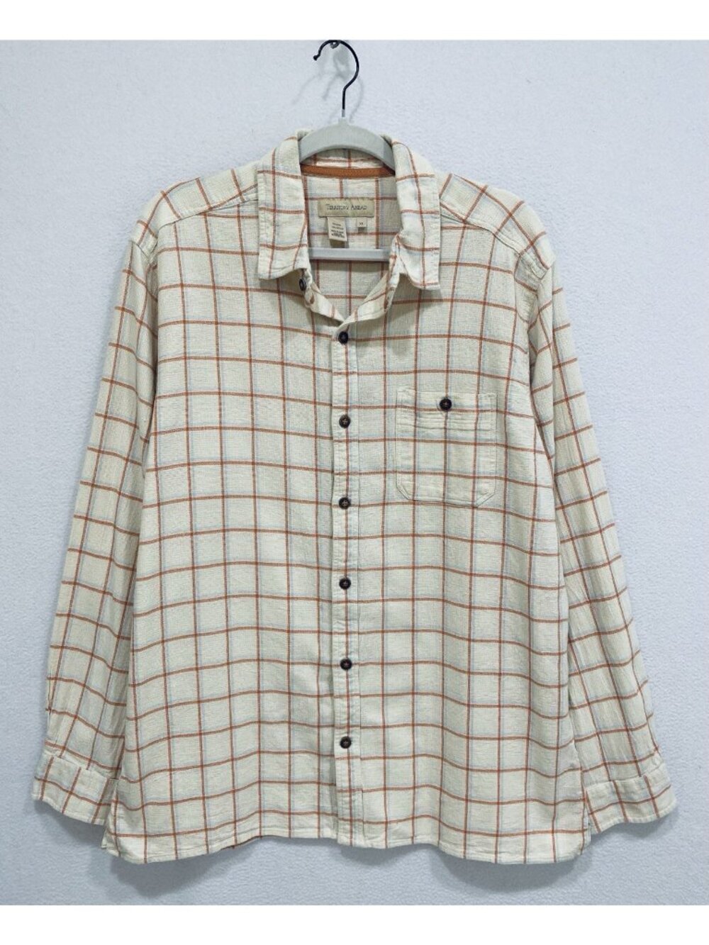 Territory Ahead Button Up Shirt Mens XL Orange Ivory Plaid Cotton Preppy Outdoor